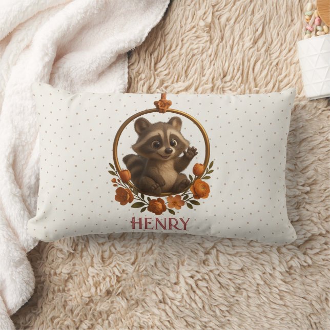 Personalized Lumbar Pillow – Woodland Raccoon Baby Lumbarkudde (Filt)