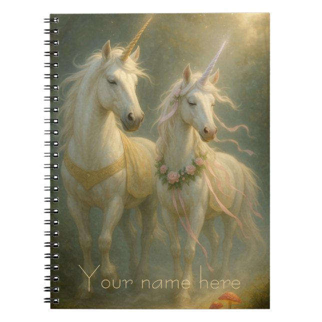 Personalized Magestic Unicorns forest sunrise Anteckningsbok (Framsidan)