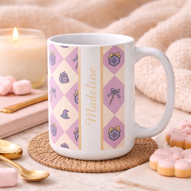 Personalized Magic Academy Wizard School Pink Kaffemugg (Skapare uppladdad)