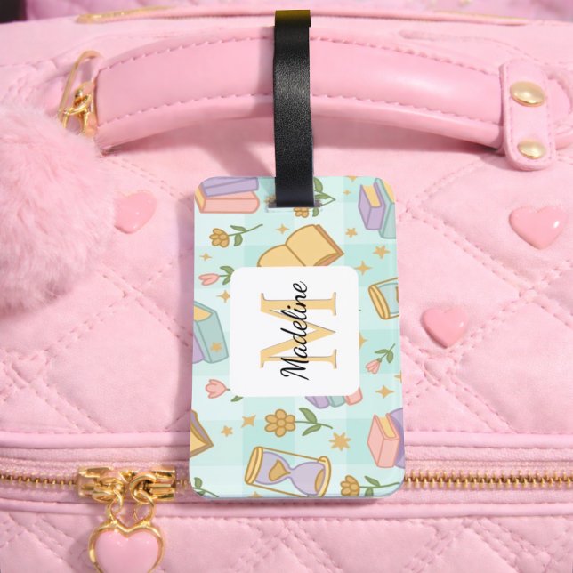 Personalized Magic Books Girl Mint Green School Bagagebricka (Skapare uppladdad)