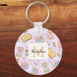 Personalized Magic Books Girl Wizard Name Purple  Nyckelring