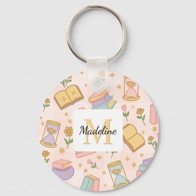 Personalized Magic Books Girl Wizard School Pink Nyckelring (Framsida)