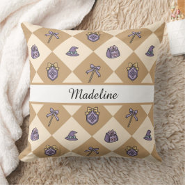 Personalized Magical Girl Name Gold Checkered Kudde