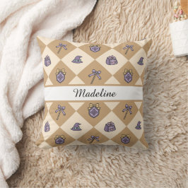 Personalized Magical Girl Name Gold Checkered Kudde