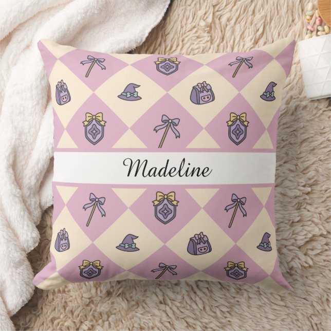 Personalized Magical Girl Name Pink Checkered Kudde (Filt)