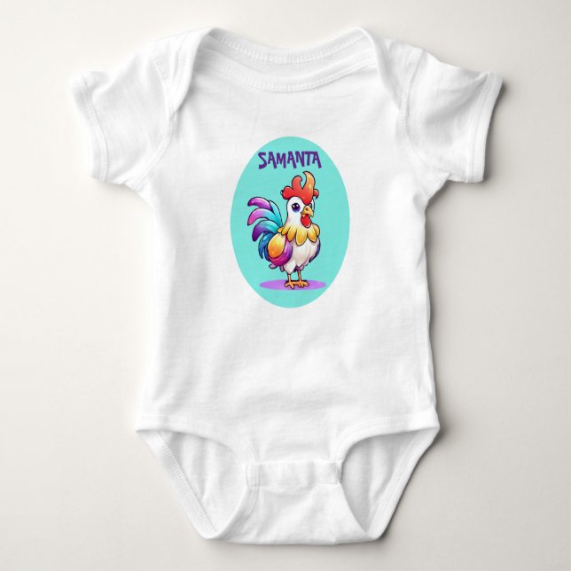 Personalized Magical Rooster Baby Bodysuit T Shirt (Framsida)
