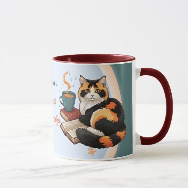 Personalized Magical Teal Calico Cat & Coffee Mug Mugg (Höger)