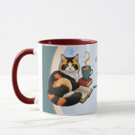 Personalized Magical Teal Calico Cat & Coffee Mug Mugg