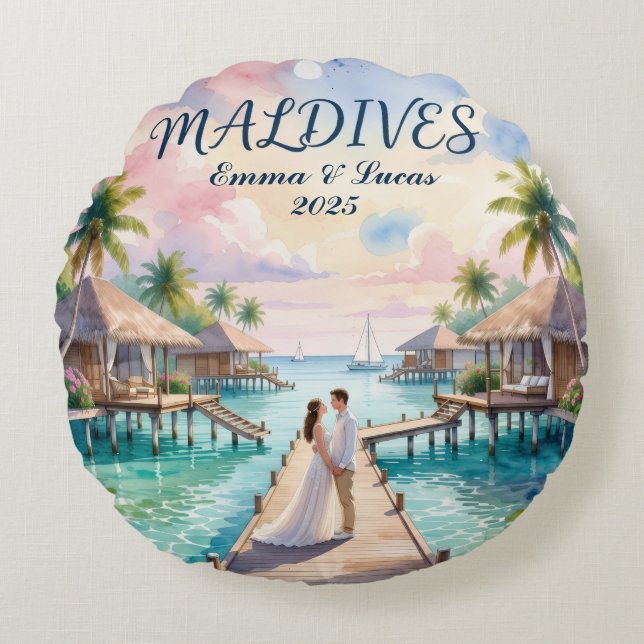 Personalized Maldives Honeymoon Rund Kudde (Framsidan)