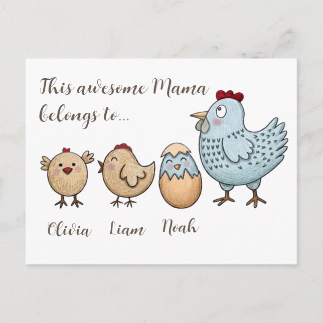 Personalized Mama Chicken Chicks – Custom Names  Helg Vykort (Framsida)