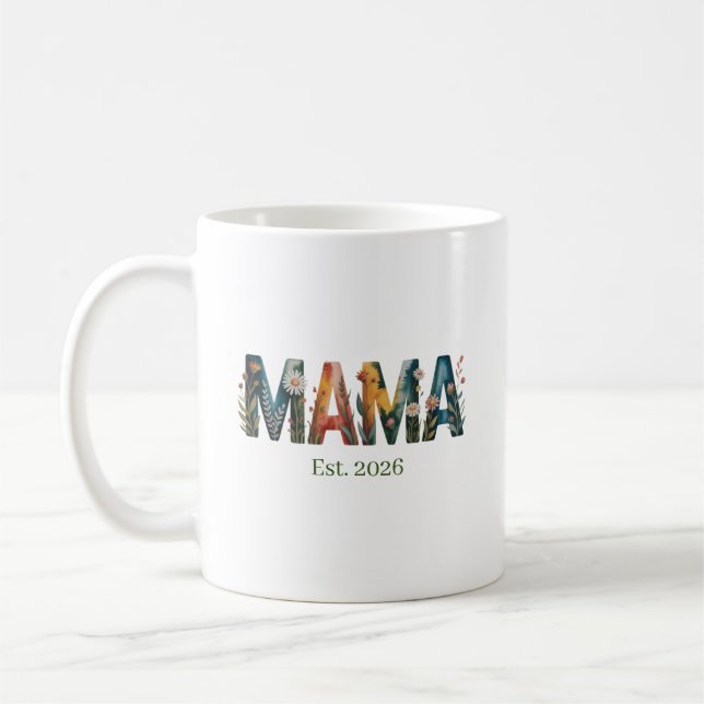 Personalized Mama Est Year Floral Mother Gift Kaffemugg (Vänster)