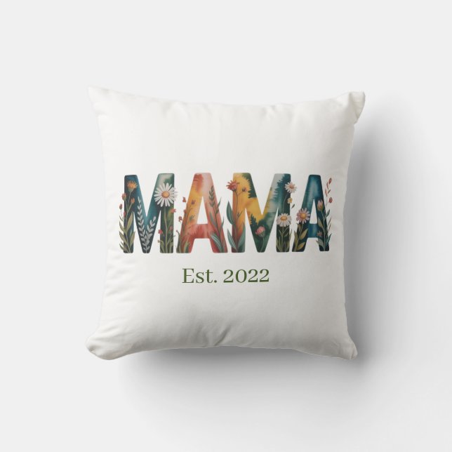 Personalized Mama Est Year Floral Mother Gift Kudde (Framsida)