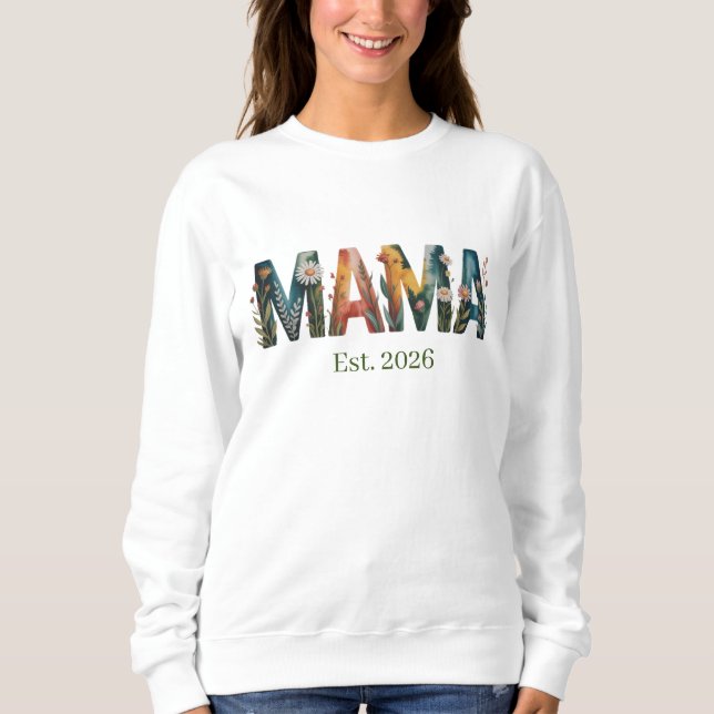 Personalized Mama Est Year Floral Mother Gift T Shirt (Framsida)