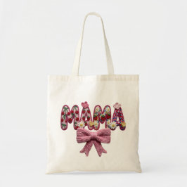 Personalized “Mama” Floral Bow – Cute Kitchen Tote Tygkasse