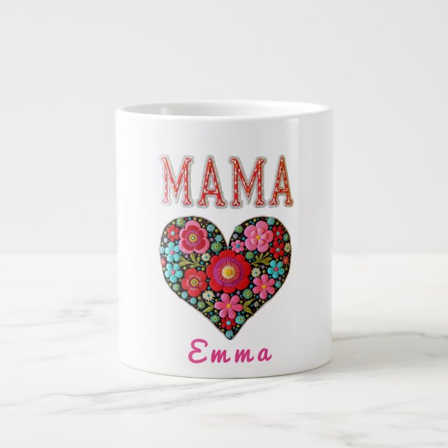 Personalized Mama Heart Floral Custom Gift Jumbo Mugg (Framsidan)