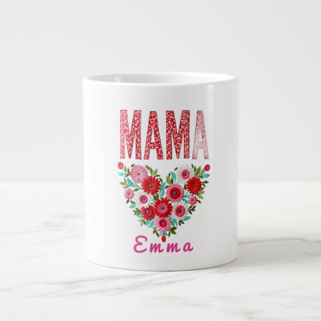 Personalized Mama Heart Floral Custom Gift Jumbo Mugg (Framsidan)