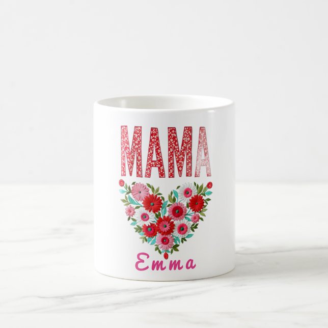 Personalized Mama Heart Floral Custom Gift Kaffemugg (Center)