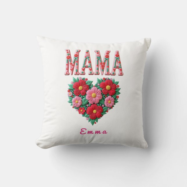 Personalized Mama Heart Floral Custom Gift Kudde (Framsida)