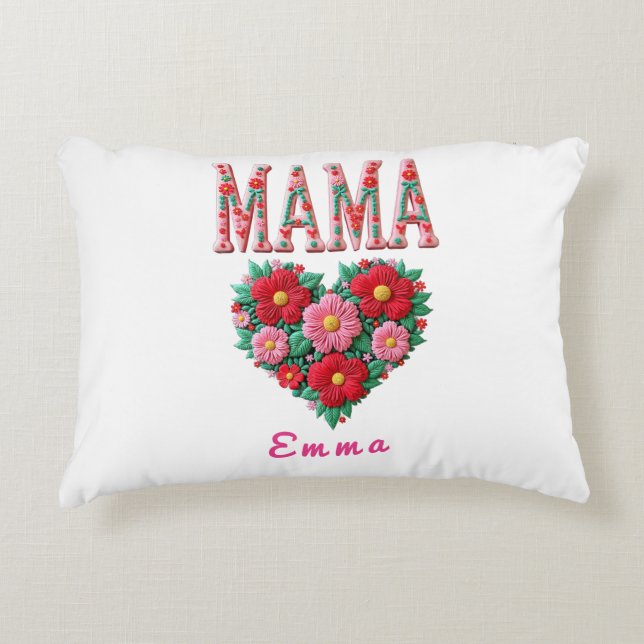 Personalized Mama Heart Floral Custom Gift Prydnadskudde (Framsidan)