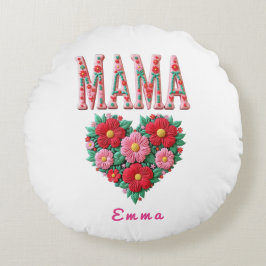 Personalized Mama Heart Floral Custom Gift Rund Kudde