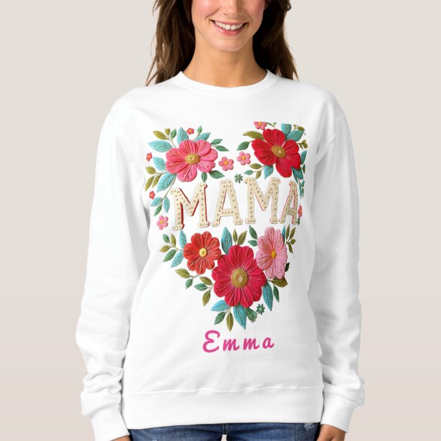 Personalized Mama Heart Floral Custom Gift T Shirt (Framsida)