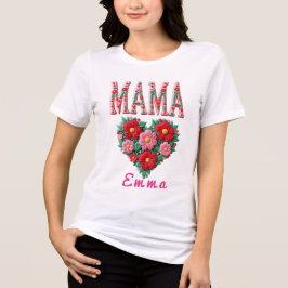 Personalized Mama Heart Floral Custom Gift T Shirt