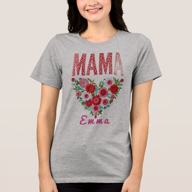 Personalized Mama Heart Floral Custom Gift T Shirt (Framsida)