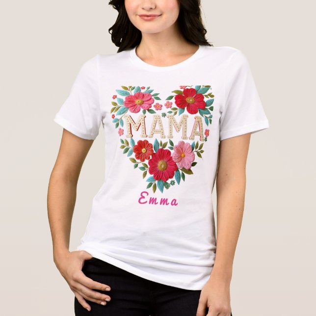 Personalized Mama Heart Floral Custom Gift T Shirt (Framsida)