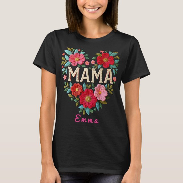 Personalized Mama Heart Floral Custom Gift T Shirt (Framsida)