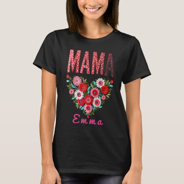 Personalized Mama Heart Floral Custom Gift T Shirt (Framsida)