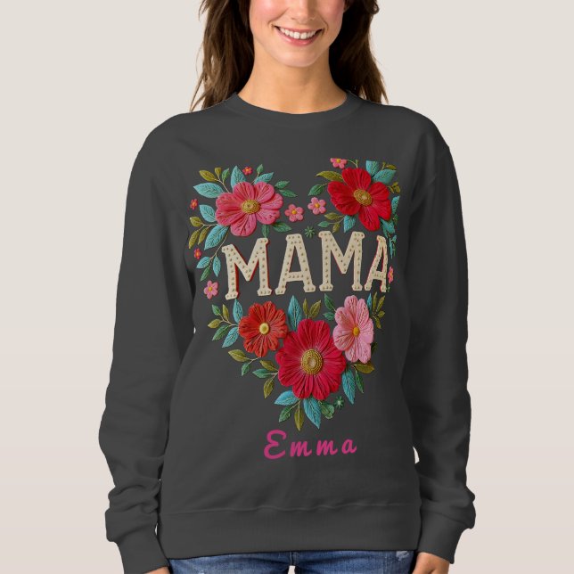 Personalized Mama Heart Floral Custom Gift T Shirt (Framsida)