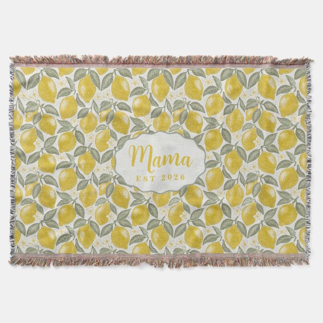 Personalized Mama Lemon Woven Throw Blanket Filt (Framsidan)