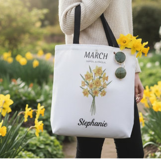 Personalized March Birthday Daffodil Botanical Tygkasse