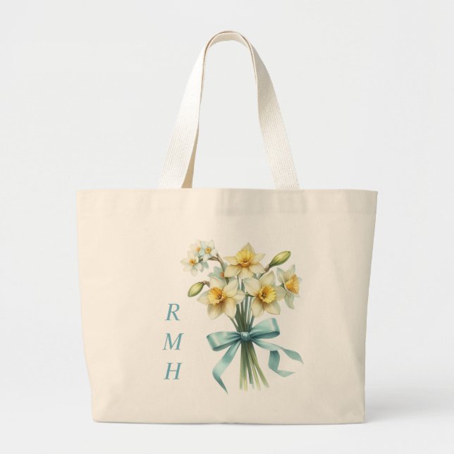 Personalized March Daffodil Tote Bag Jumbo Tygkasse (Framsidan)