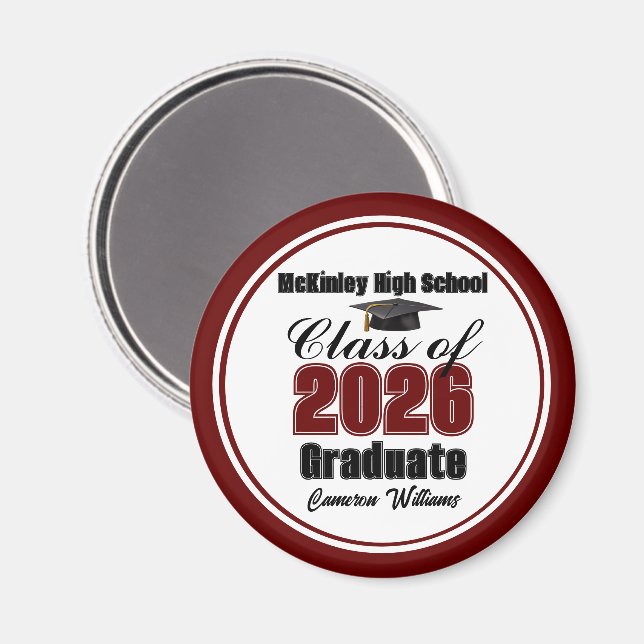 Personalized Maroon Class of 2026 Graduation Party Magnet (Front/Back)