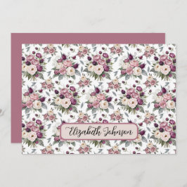 Personalized Mauve Floral Botanical Note Card Anteckningskort
