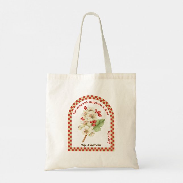 Personalized May Birth Month Flower Tote Bag Tygkasse (Baksida)