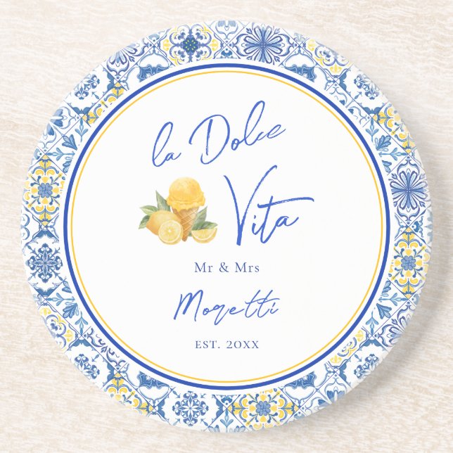 Personalized Mediterranean Tile Newlywed Home Underlägg (Framsidan)