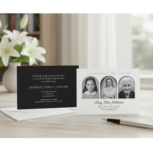 Personalized Memorial Invitation with 3 Photos Inbjudningar (Skapare uppladdad)