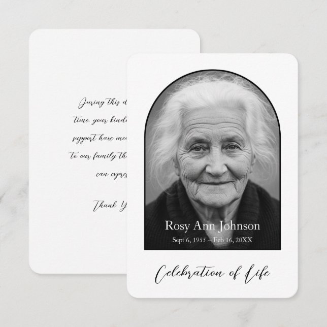 Personalized Memorial Thank You Card Tack Kort (Fram/baksida)