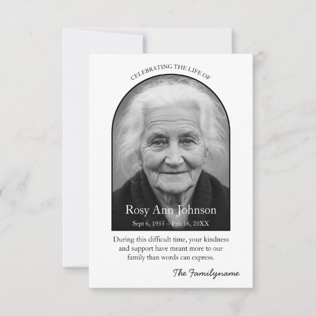 Personalized Memorial Thank You Card Tack Kort (Framsida)
