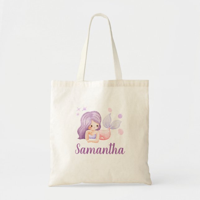 Personalized Mermaid Princess Cute Tote Bag Tygkasse (Framsidan)
