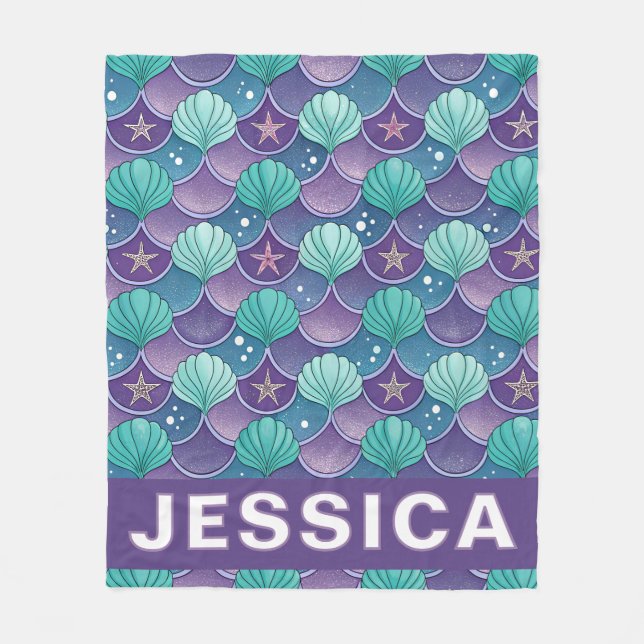 Personalized Mermaid Scales Ocean Aqua Fantasy Fleecefilt (Framsidan)