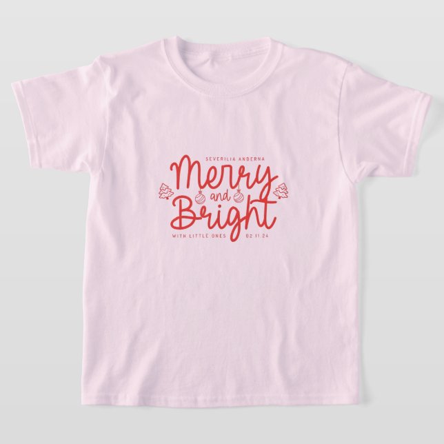 Personalized Merry and Bright Kids Christmas Holid T Shirt (Laydown)