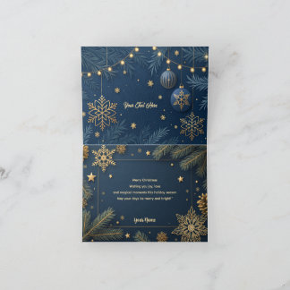 Personalized Merry Christmas Card in Elegant Gold Tack Kort