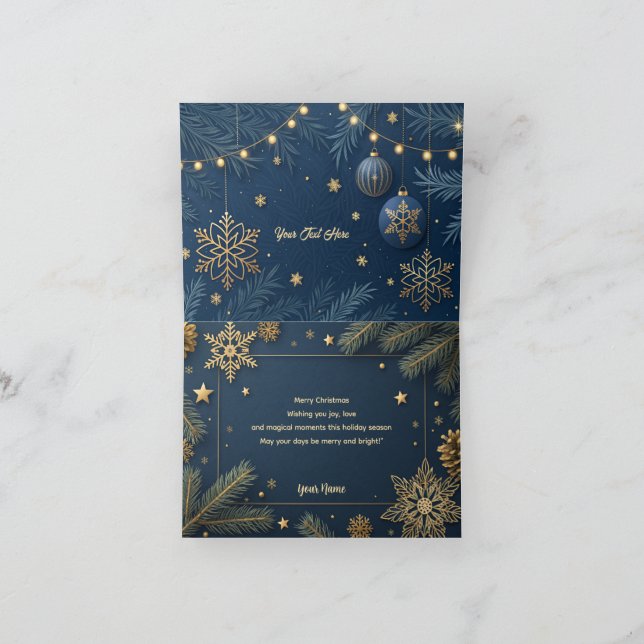 Personalized Merry Christmas Card in Elegant Gold  Tack Kort (Inuti)