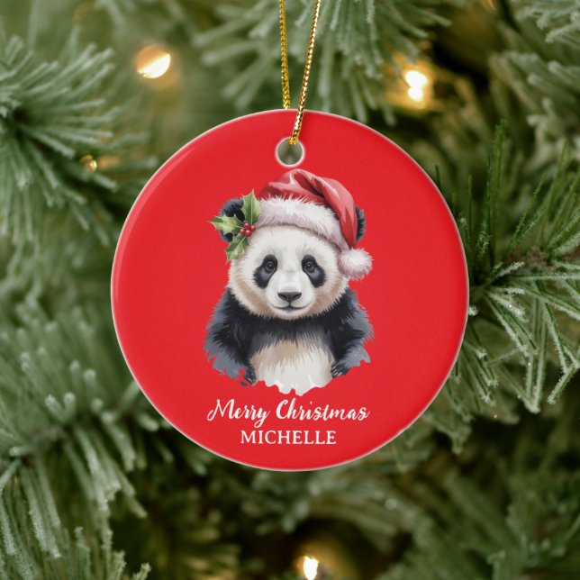 Personalized Merry Christmas Cute Panda Bear Julgransprydnad Keramik (Träd)