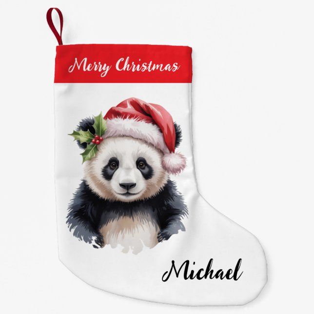 Personalized Merry Christmas Cute Panda Bear Liten Julstrumpa (Framsidan)