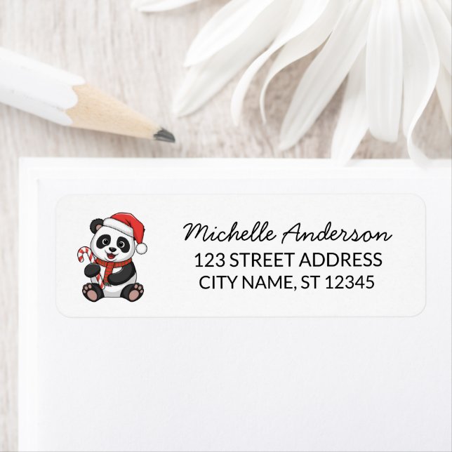 Personalized Merry Christmas Cute Panda Bear       Returadress Etikett (Insitu)