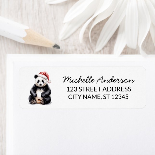 Personalized Merry Christmas Cute Panda Bear       Returadress Etikett (Insitu)
